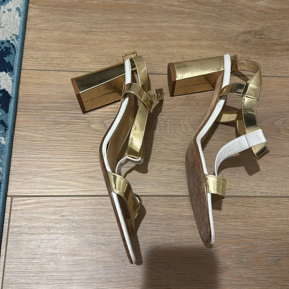 KATE SPADE NY White/Gold Chunky Block Heel Sandals Size 10